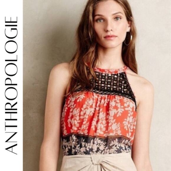 ANTHROPOLOGIE | MEADOW RUE Annora Red & Black Floral Tank Top, S - Picture 1 of 12